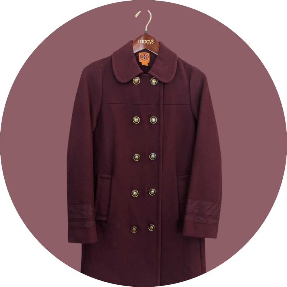 Tory Burch Burgundy Double-Breasted Peacoat